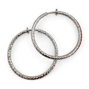 Clip-On Silver Textured Hoop Earrings